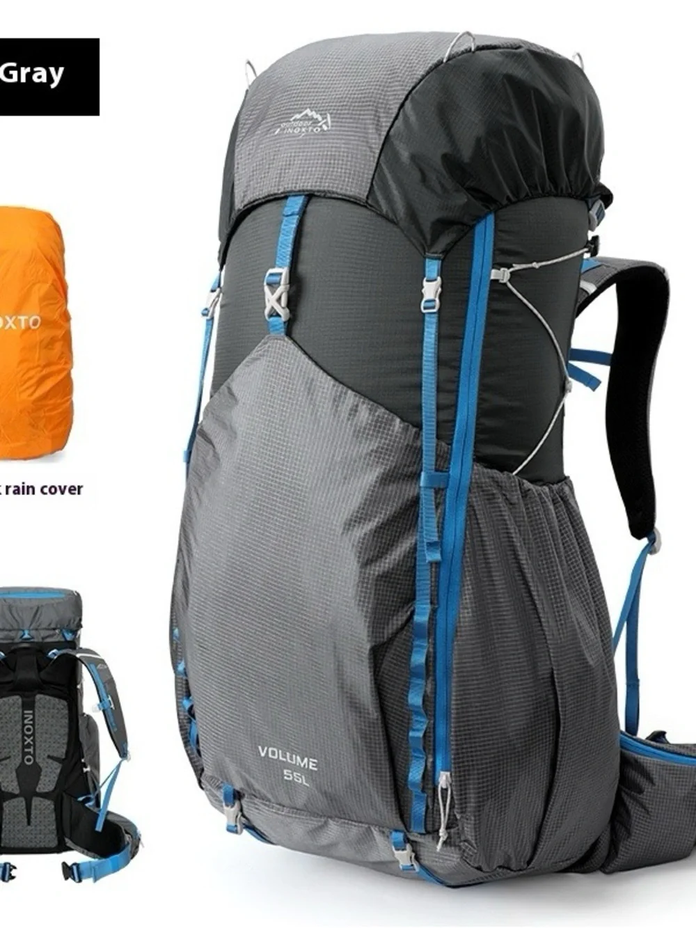 Lightweight Hiking Backpack in Light Gray with Blue Accents